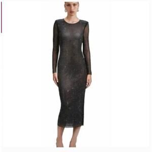 House of Harlow 1960 Rhinestone Mesh Midi Dress in pearl grey fishnet size S